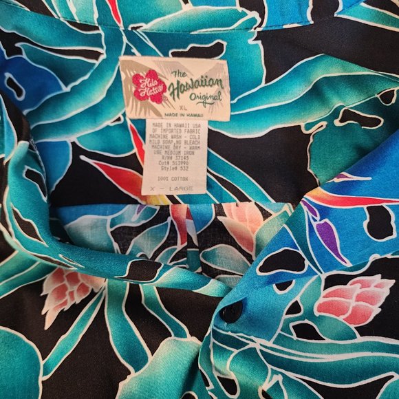 NWOT Men's Hilo Hattie Size XL Birds of Paradise Blue Palm Cotton Shirt - WOW! - Picture 7 of 12